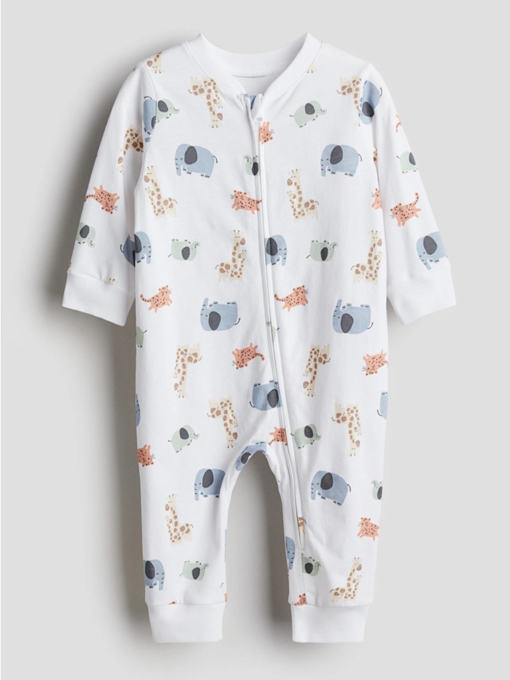 NWTG!  H&M Baby Zipper One-Piece in White with Animal Print 4-6 month